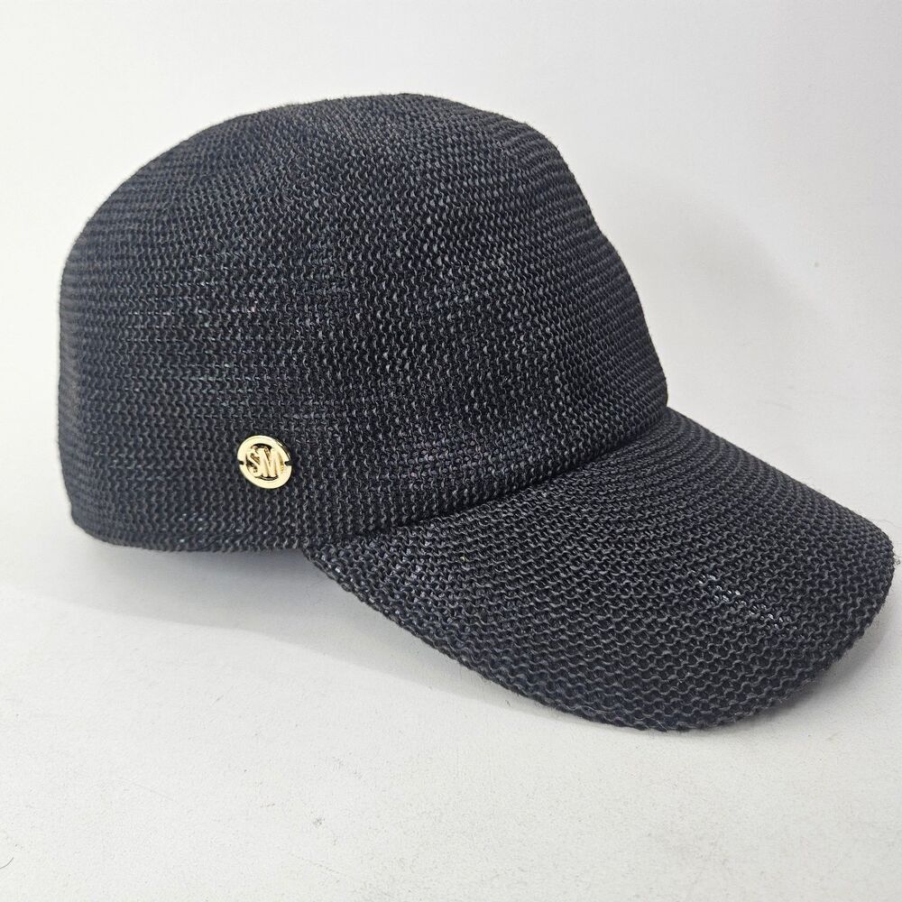 Steve Madden Women's Black Knit Baseball Cap Hat Paper Yarn Blend SM Logo